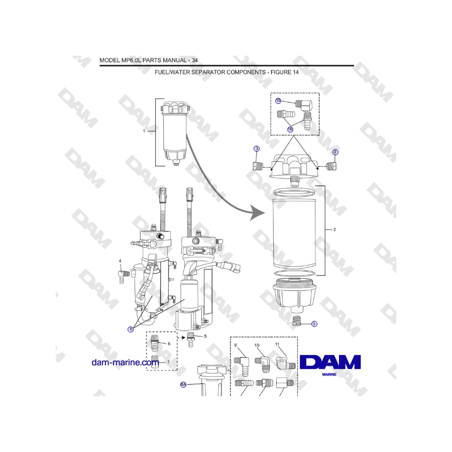 Crusader MP6.0L SN 670001 - COMPONENTES DEL SEPARADOR DE COMBUSTIBLE/AGUA