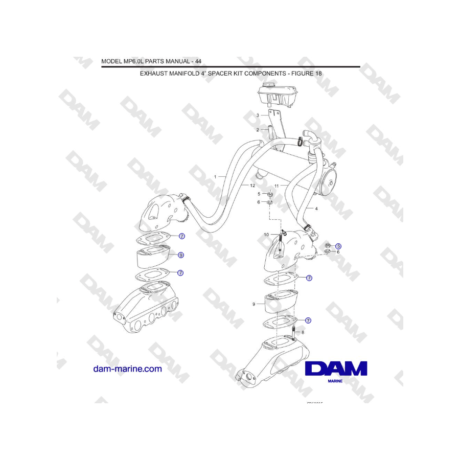 Crusader MP6.0L SN 670001 - COMPONENTES DEL JUEGO DE ESPACIADOR DE 4” DEL COLECTOR DE ESCAPE