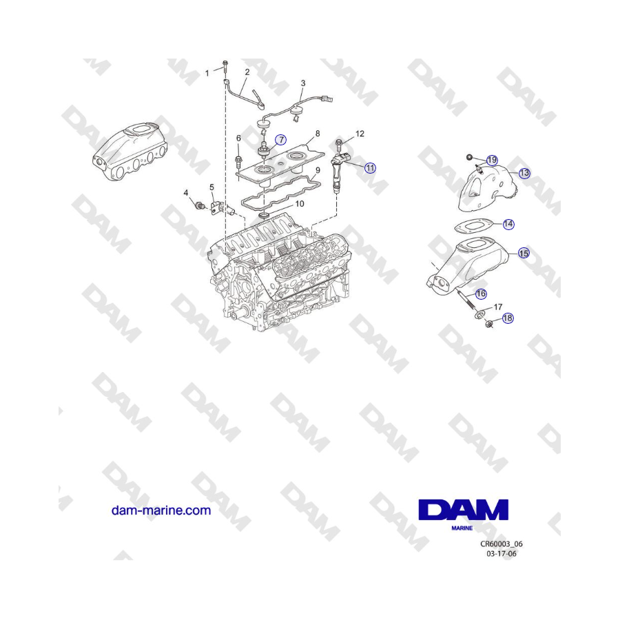 Crusader MP6.0L 2004-2005 MY - EXHAUST MANIFOLD / KNOCK SENSORS