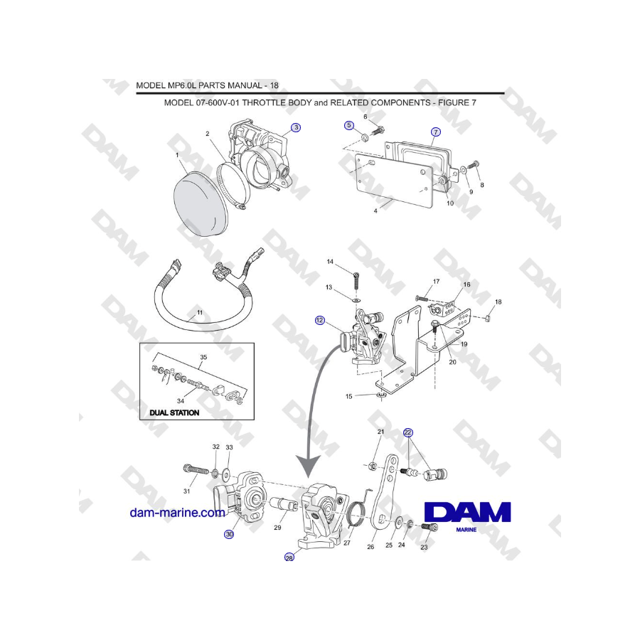 Crusader MP6.0L 2006 MY - MODEL 07-600V-01 THROTTLE BODY and RELATED COMPONENTS