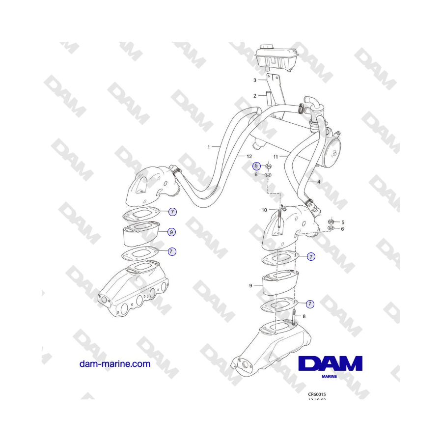 Crusader MP6.0L 2004-2005 MY - EXHAUST MANIFOLD 4” SPACER KIT COMPONENTS