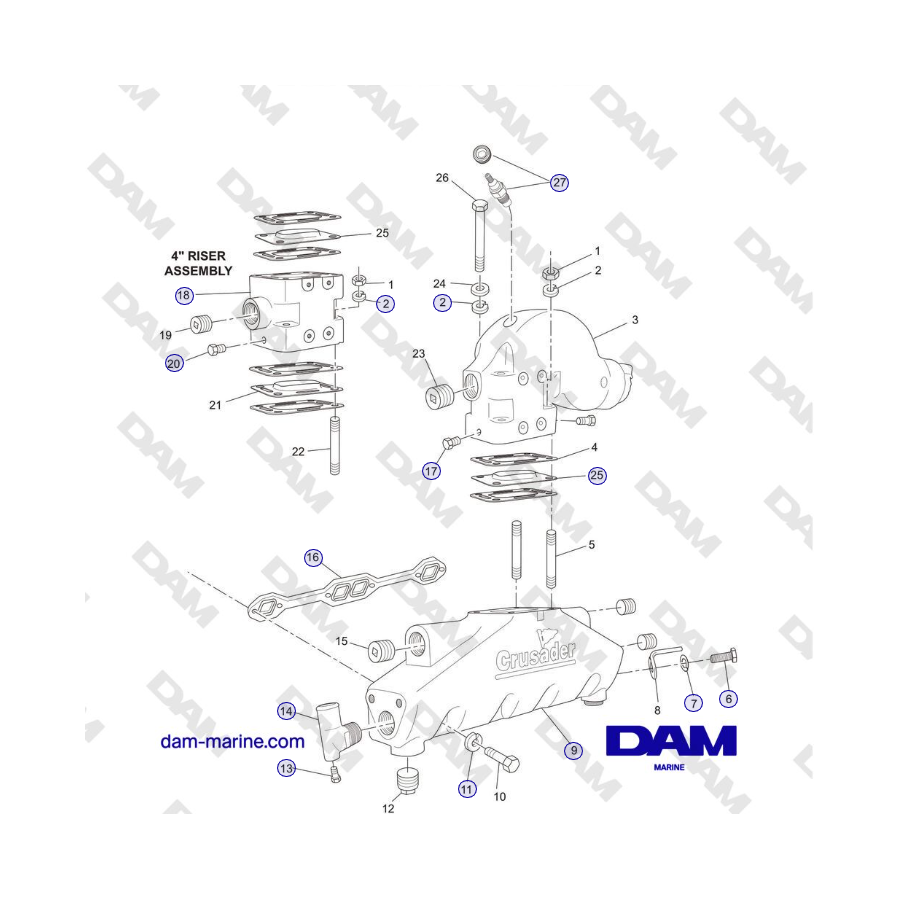 Crusader MP5.0 / 5.7L 2006 MY - EXHAUST MANIFOLD and COMPONENTS