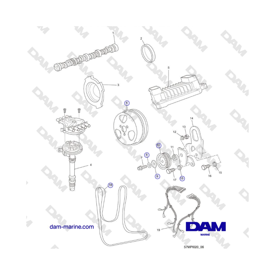 Crusader MP5.0/5.7L MODELO 2006 - COMPONENTES DEL MOTOR DE ROTACIÓN A LA DERECHA