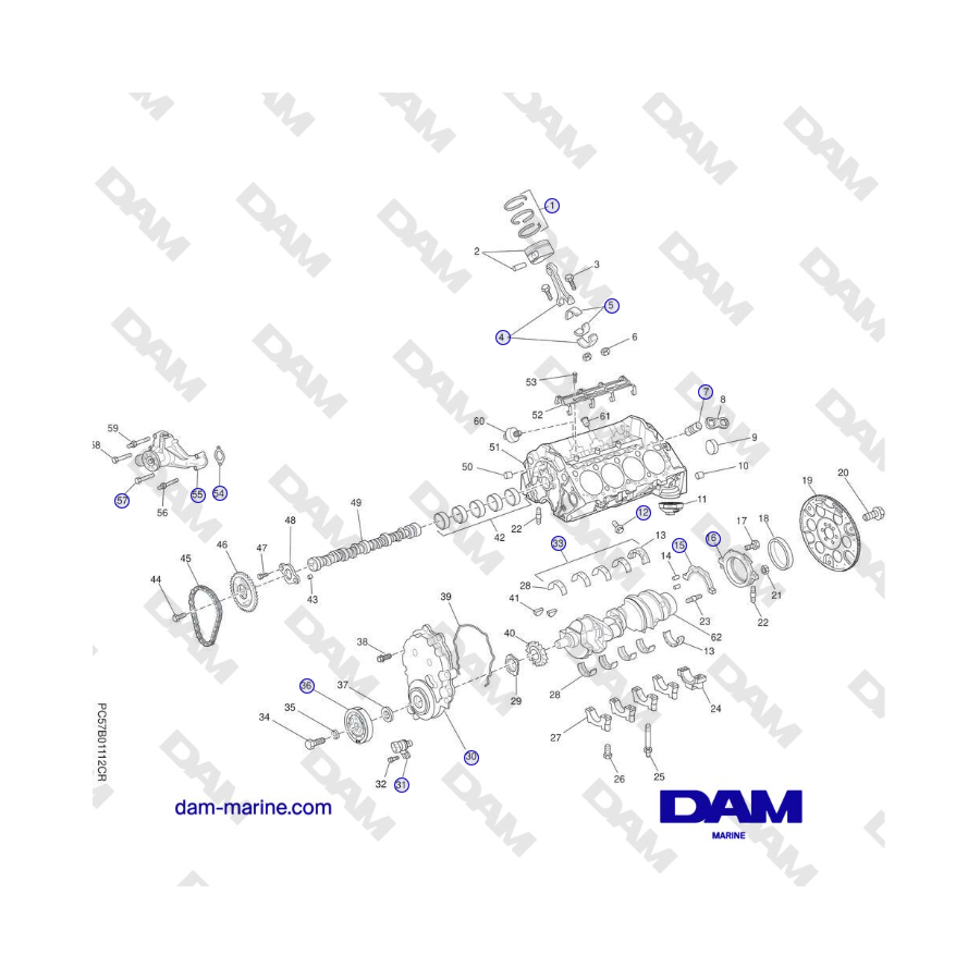 Crusader MP5.0/5.7L SN 670001 a 671633 - CONJUNTO DE BLOQUE DE CILINDROS