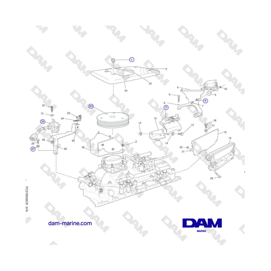 Crusader MP5.0/5.7L SN 670001 a 671633 - COMPONENTES DEL COLECTOR DE ADMISIÓN