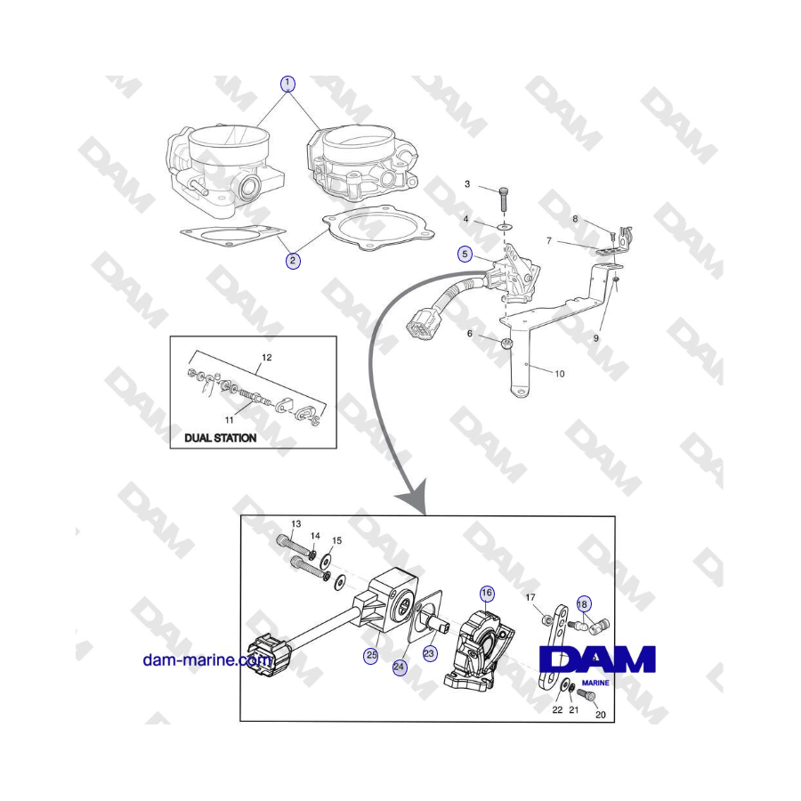 Crusader MP5.0/5.7L SN 670001 a 671633 - CUERPO DEL ACELERADOR y COMPONENTES RELACIONADOS