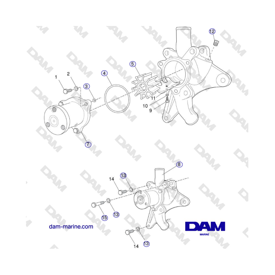 Crusader MP5.0/5.7L SN 670001 a 671633 - BOMBA DE ENFRIAMIENTO DE AGUA CRUDA