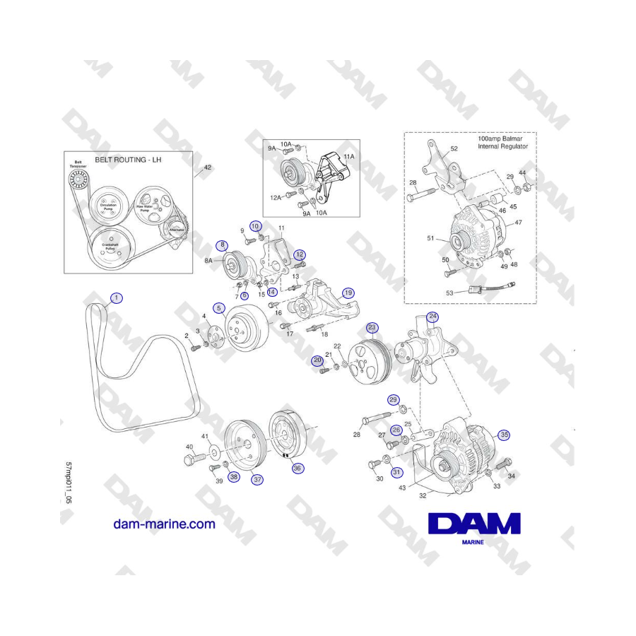 Crusader MP5.0/5.7L SN 670001 a 671633 - COMPONENTES DEL SISTEMA DE TRANSMISIÓN DE ACCESORIOS (SERPENTIN - LH)