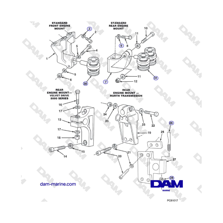 Crusader MP5.0/5.7L SN 670001 thru 671633 - ENGINE and TRANSMISSION MOUNTS