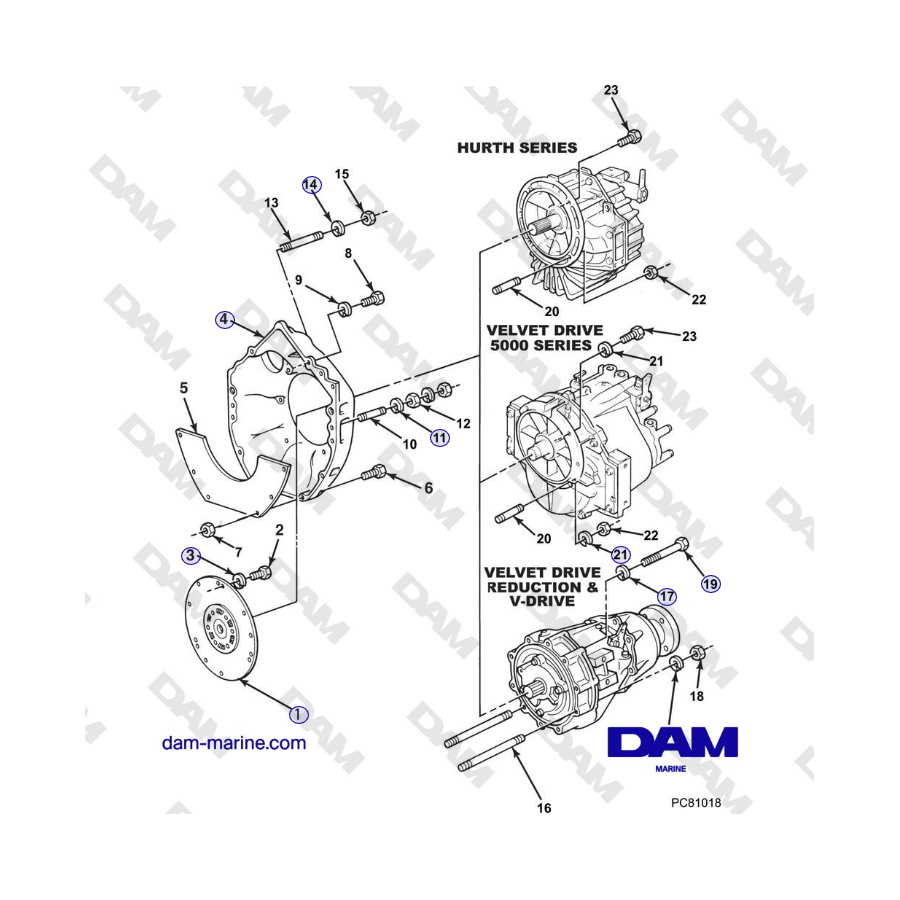 Crusader MP5.0/5.7L SN 670001 a 671633 - CONJUNTO DE CARCASA DE CAMPANA