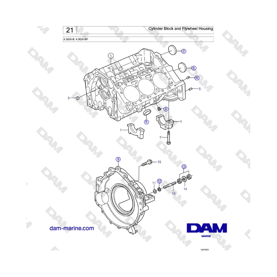 Volvo Penta 4.3L GXI-B - Cylinder Block and Flywheel Housing 