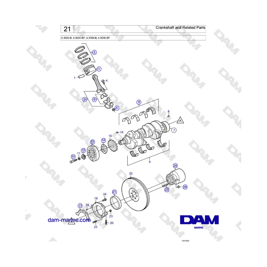 Volvo Penta 4.3L GXI-B - Cigüeñal y Partes Relacionadas