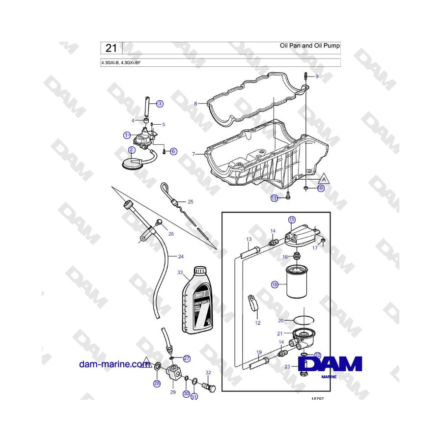 Volvo Penta 4.3L GXI-B - Cárter de aceite y bomba de aceite