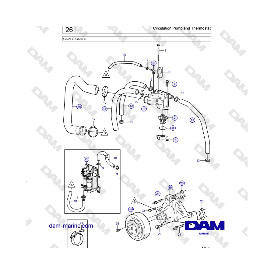 Volvo Penta 4.3L GXI-B - Bomba de Circulación y Termostato