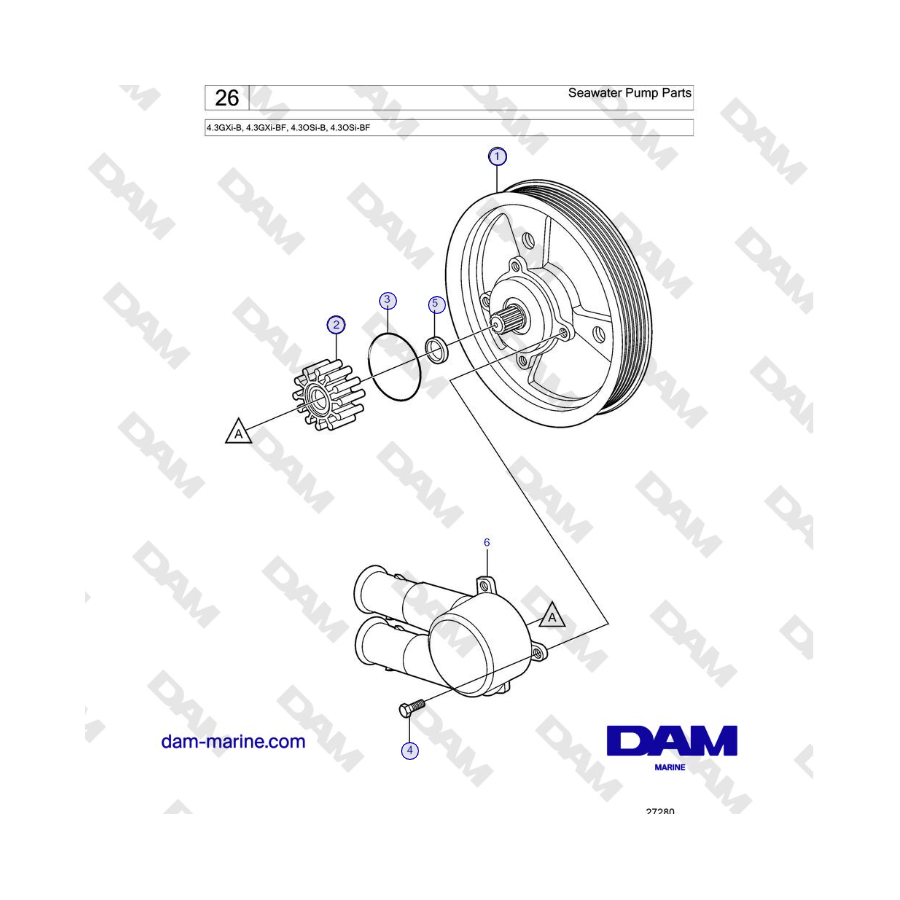 Volvo Penta 4.3L GXI-B - Bomba de agua de mar Repuestos