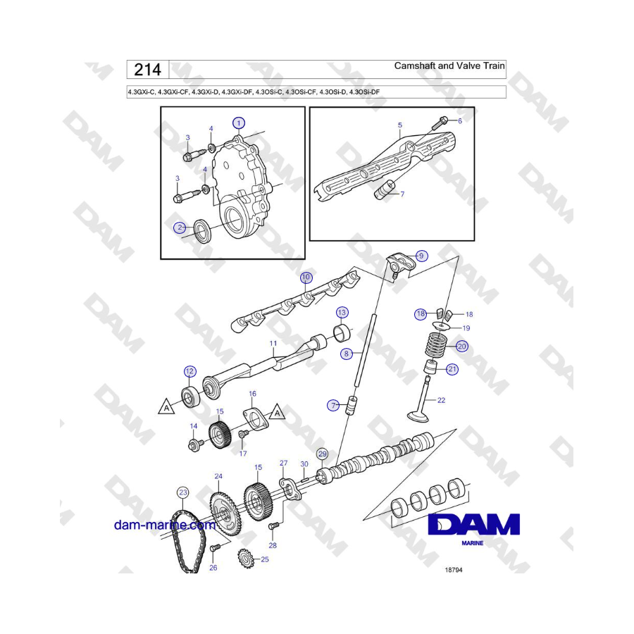 Volvo Penta 4.3L GXI-C - Árbol de levas y tren de válvulas