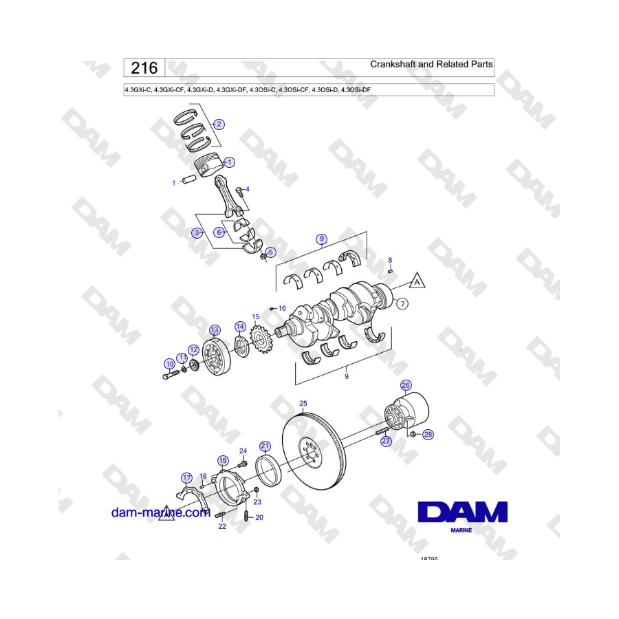 Volvo Penta 4.3L GXI-C - Cigüeñal y partes relacionadas