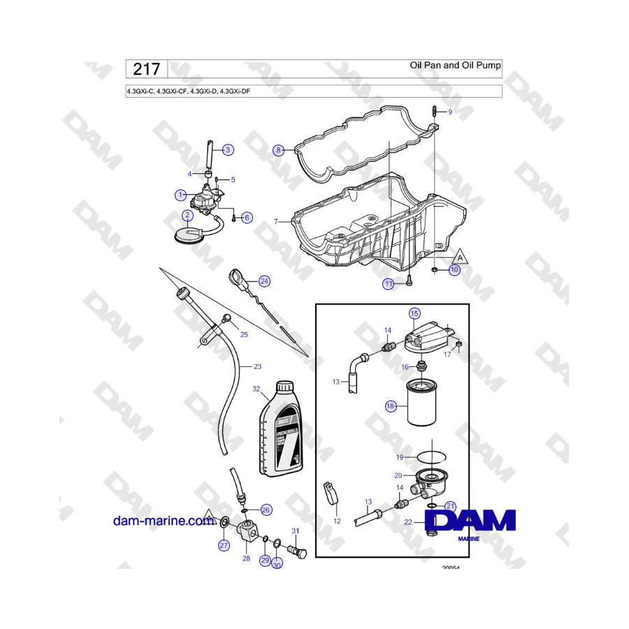 Volvo Penta 4.3L GXI-C - Cárter de aceite y bomba de aceite