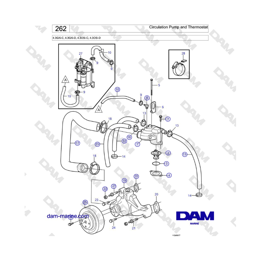 Volvo Penta 4.3L GXI-C - Bomba de Circulación y Termostato