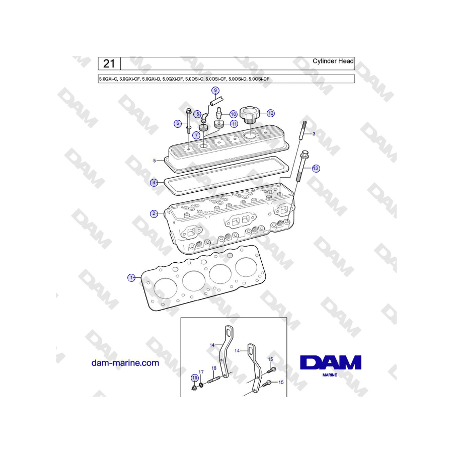 Volvo Penta 5.0GXi-C, 5.0GXi-CF, 5.0GXi-D, 5.0GXi-DF, 5.0OSi-C, 5.0OSi-CF, 5.0OSi-D, 5.0OSi-DF - Culata