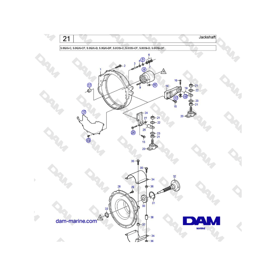 Volvo Penta 5.0GXi-C, 5.0GXi-CF, 5.0GXi-D, 5.0GXi-DF, 5.0OSi-C, 5.0OSi-CF, 5.0OSi-D, 5.0OSi-DF - Eje intermedio