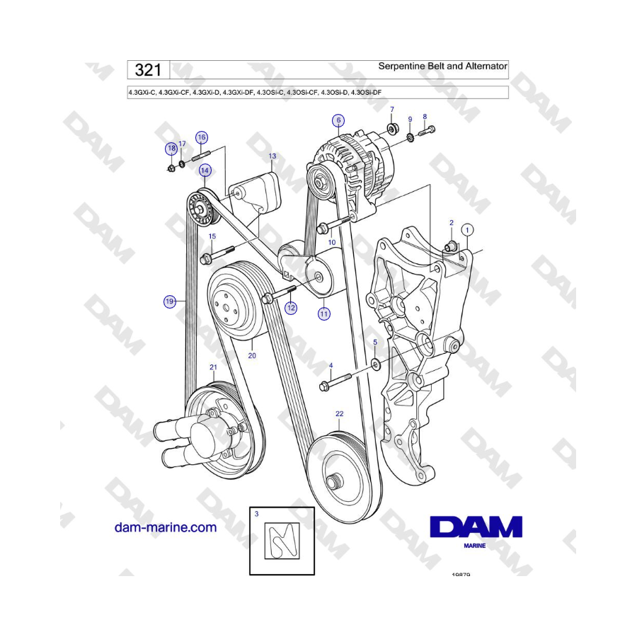 Volvo Penta 4.3L GXI-C - Correa serpentina y alternador