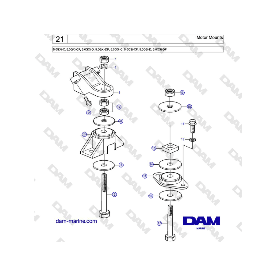 Volvo Penta 5.0GXi-C, 5.0GXi-CF, 5.0GXi-D, 5.0GXi-DF, 5.0OSi-C, 5.0OSi-CF, 5.0OSi-D, 5.0OSi-DF - Motor Mounts