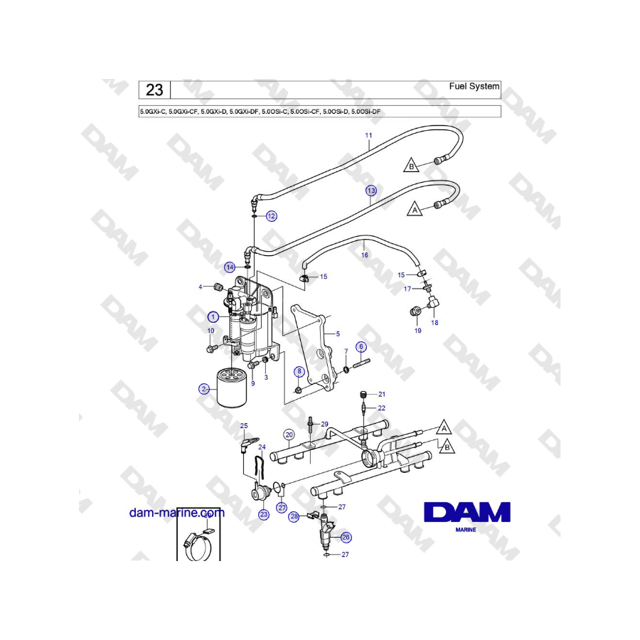 Volvo Penta 5.0GXi-C, 5.0GXi-CF, 5.0GXi-D, 5.0GXi-DF, 5.0OSi-C, 5.0OSi-CF, 5.0OSi-D, 5.0OSi-DF - Fuel System