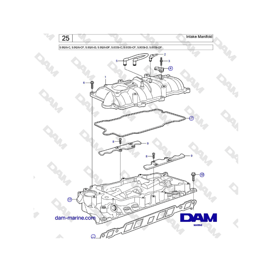 Volvo Penta 5.0GXi-C, 5.0GXi-CF, 5.0GXi-D, 5.0GXi-DF, 5.0OSi-C, 5.0OSi-CF, 5.0OSi-D, 5.0OSi-DF - Colector de admisión