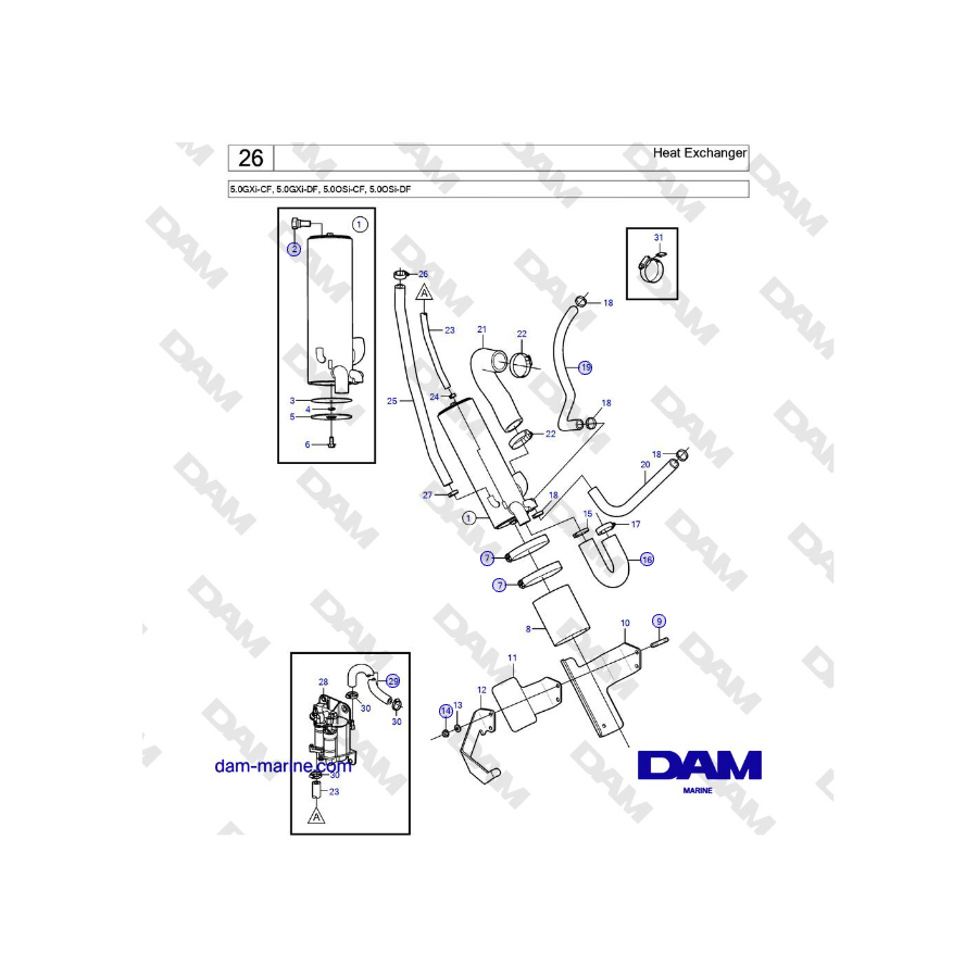 Volvo Penta 5.0GXi-CF, 5.0GXi-DF, 5.0OSi-CF, 5.0OSi-DF - Intercambiador de calor