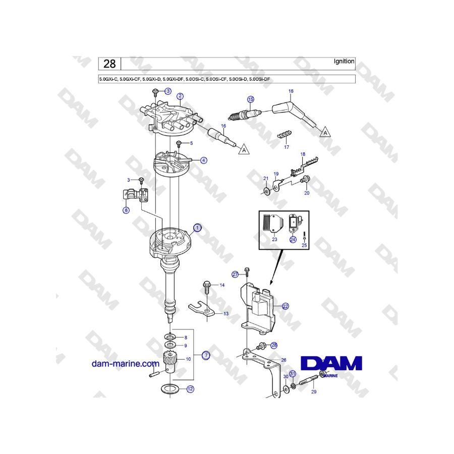 Volvo Penta 5.0GXi-C, 5.0GXi-CF, 5.0GXi-D, 5.0GXi-DF, 5.0OSi-C, 5.0OSi-CF, 5.0OSi-D, 5.0OSi-DF - Encendido