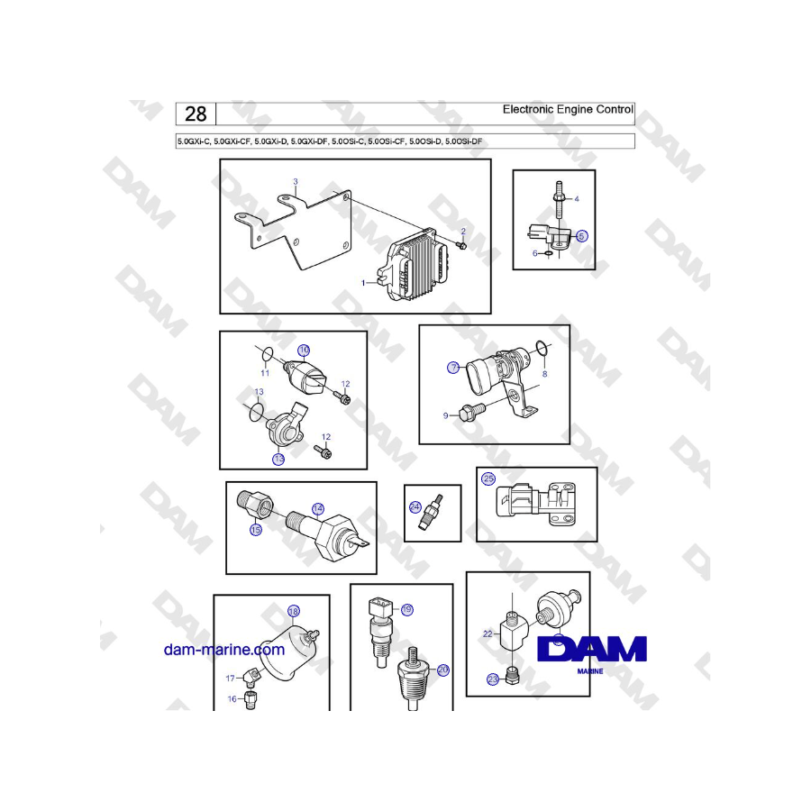 Volvo Penta 5.0GXi-C, 5.0GXi-CF, 5.0GXi-D, 5.0GXi-DF, 5.0OSi-C, 5.0OSi-CF, 5.0OSi-D, 5.0OSi-DF - Control electrónico del motor