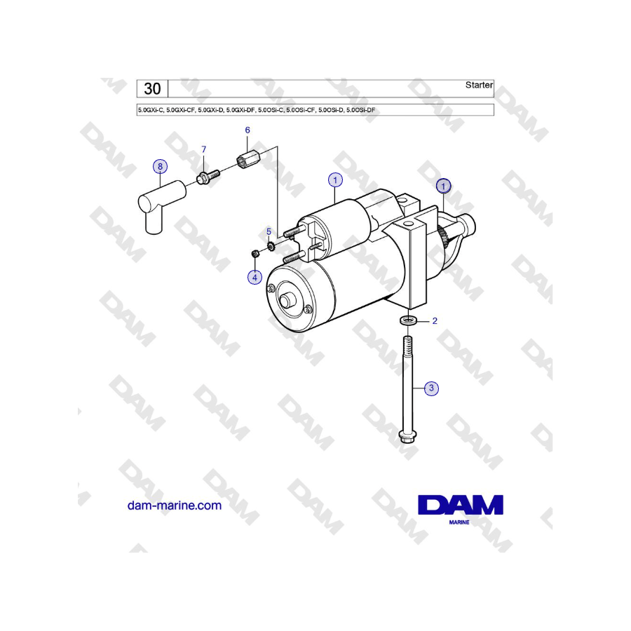 Volvo Penta 5.0GXi-C, 5.0GXi-CF, 5.0GXi-D, 5.0GXi-DF, 5.0OSi-C, 5.0OSi-CF, 5.0OSi-D, 5.0OSi-DF - Motor de arranque