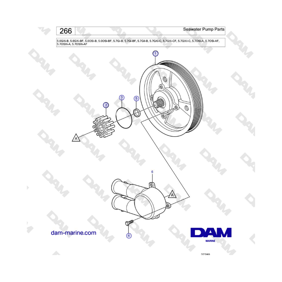 Volvo Penta 5.0L GXI-B / 5.7L GI-B / 5.7L GXI-C - Bomba de agua de mar Piezas