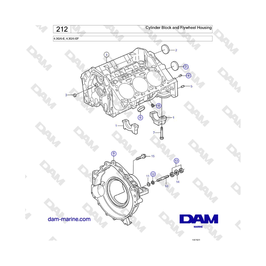 Volvo Penta 4.3L GXI-E / 4.3L GXI-EF - Bloque de cilindros y carcasa del volante