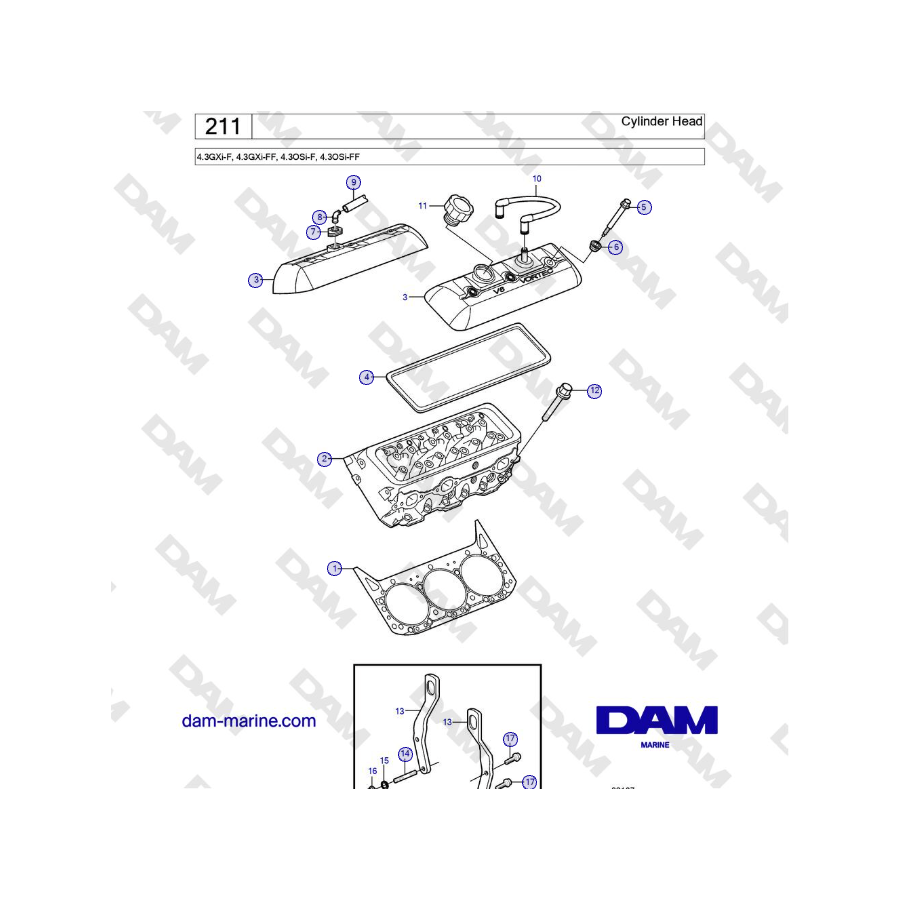 Volvo Penta 4.3GXi-F, 4.3GXi-FF, 4.3OSi-F, 4.3OSi-FF - Culata