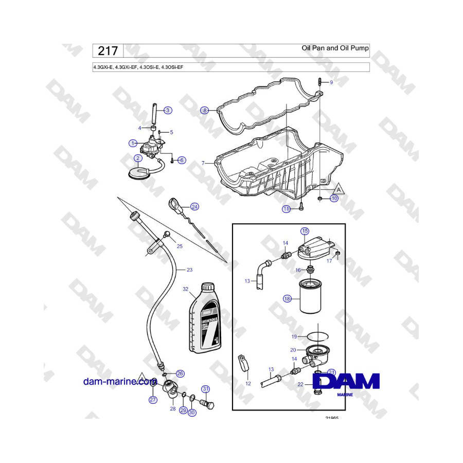 Volvo Penta 4.3L GXI-E / 4.3L GXI-EF - Cárter de aceite y bomba de aceite