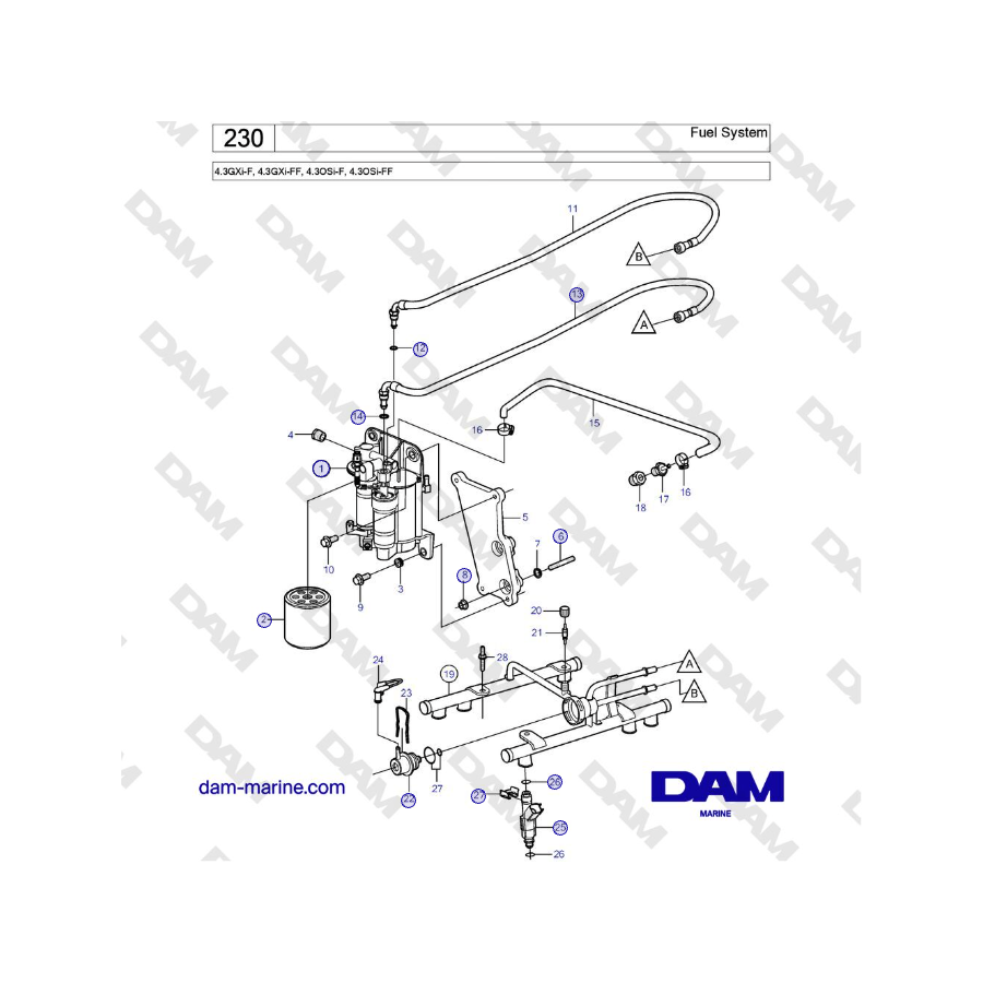 Volvo Penta 4.3GXi-F, 4.3GXi-FF, 4.3OSi-F, 4.3OSi-FF - Fuel System