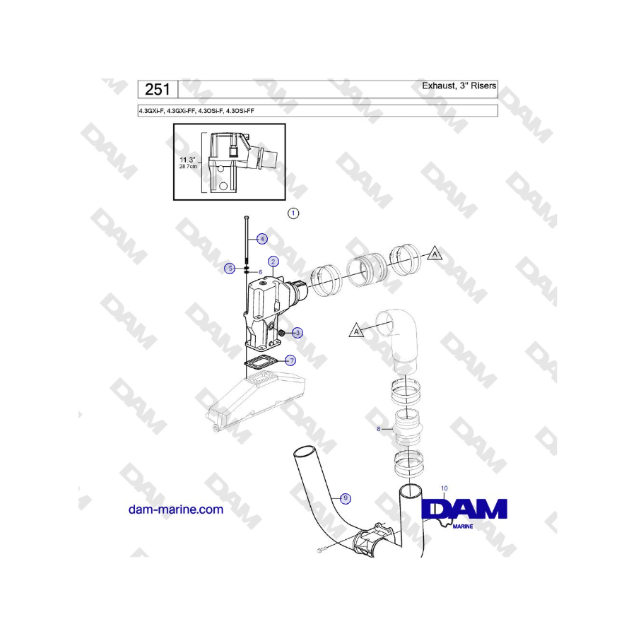 Volvo Penta 4.3GXi-F, 4.3GXi-FF, 4.3OSi-F, 4.3OSi-FF - Exhaust, 3'' Risers