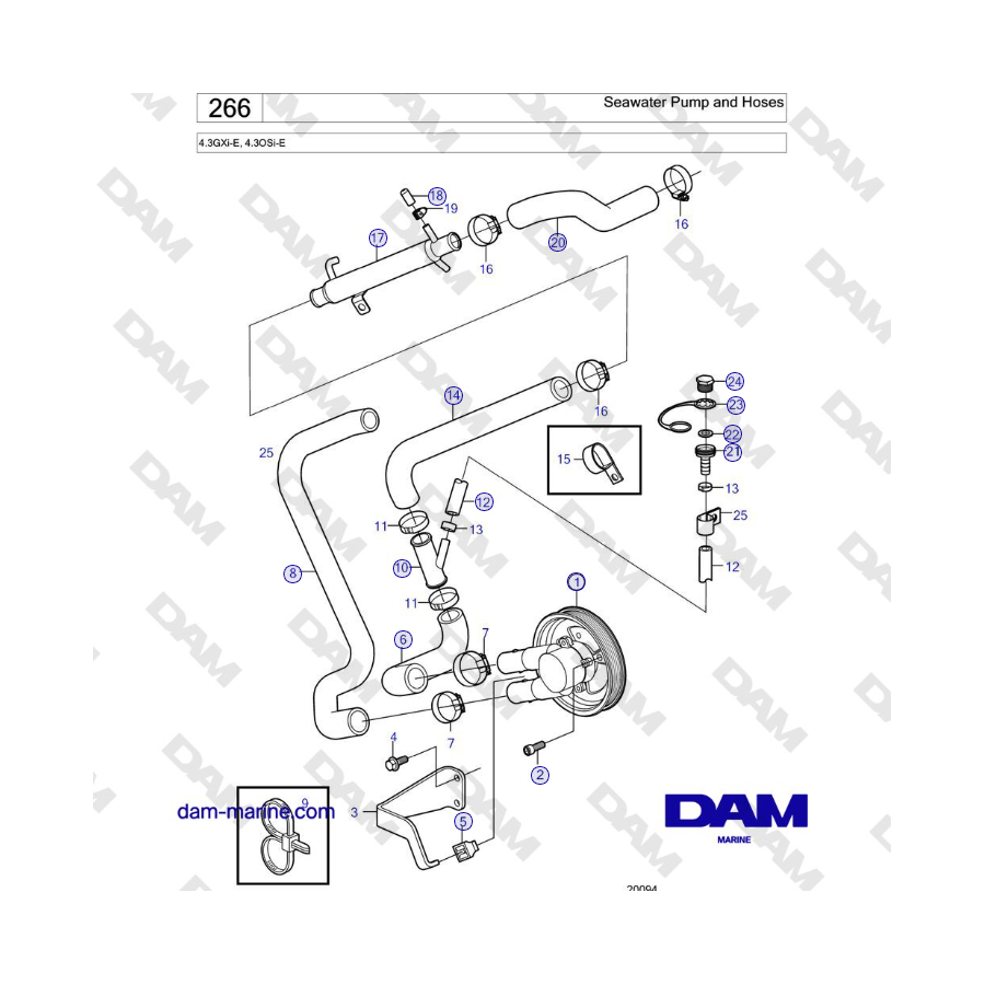 Volvo Penta 4.3L GXI-E - Seawater Pump and Hoses