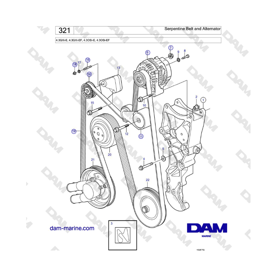 Volvo Penta 4.3L GXI-E / 4.3L GXI-EF - Serpentine Belt and Alternator