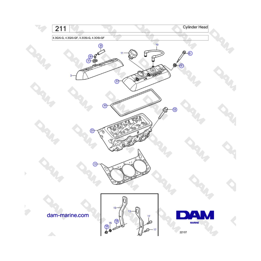 Volvo Penta 4.3L GXI-G / 4.3L GXI-GF - Cylinder Head