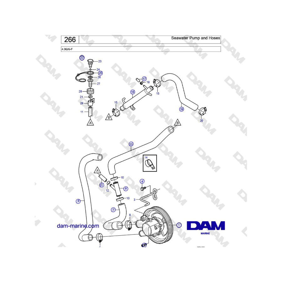 Volvo Penta 4.3GXi-FF - Seawater Pump and Hoses