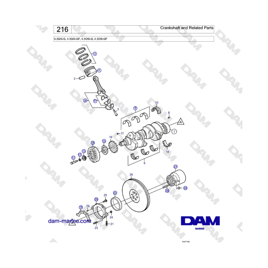 Volvo Penta 4.3L GXI-G / 4.3L GXI-GF - Crankshaft and Related Parts