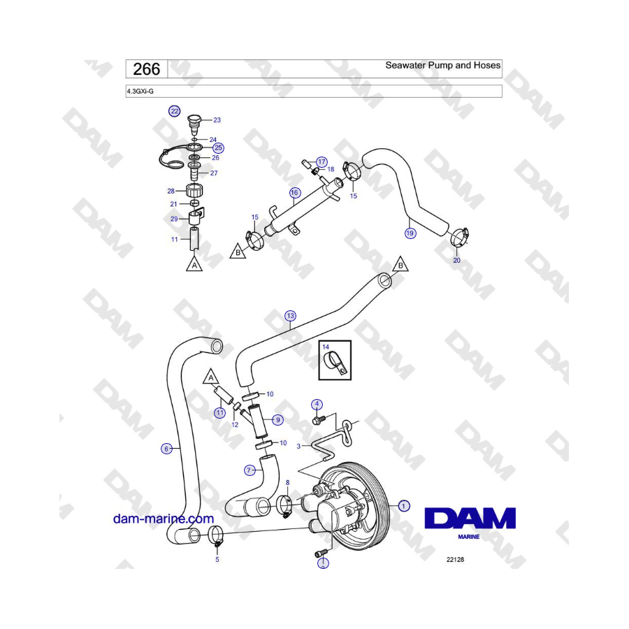 Volvo Penta 4.3L GXI-G  - Seawater Pump and Hoses