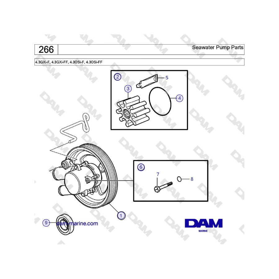 Volvo Penta 4.3GXi-F, 4.3GXi-FF, 4.3OSi-F, 4.3OSi-FF - Seawater Pump Parts