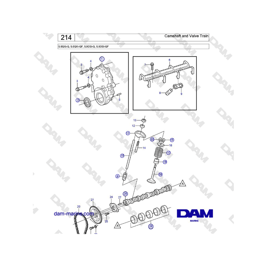 Volvo Penta 5.0GXi-G, 5.0GXi-GF, 5.0OSi-G, 5.0OSI-GF - Camshaft and Valve Train