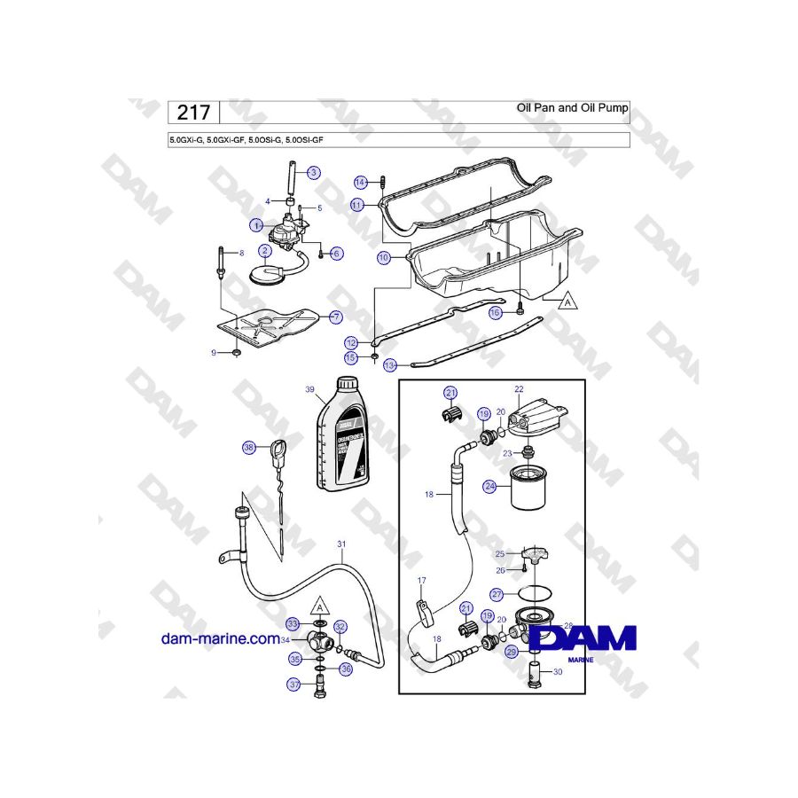 Volvo Penta 5.0GXi-G, 5.0GXi-GF, 5.0OSi-G, 5.0OSI-GF - Oil Pan and Oil Pump