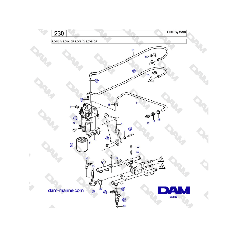 Volvo Penta 5.0GXi-G, 5.0GXi-GF, 5.0OSi-G, 5.0OSI-GF - Fuel System