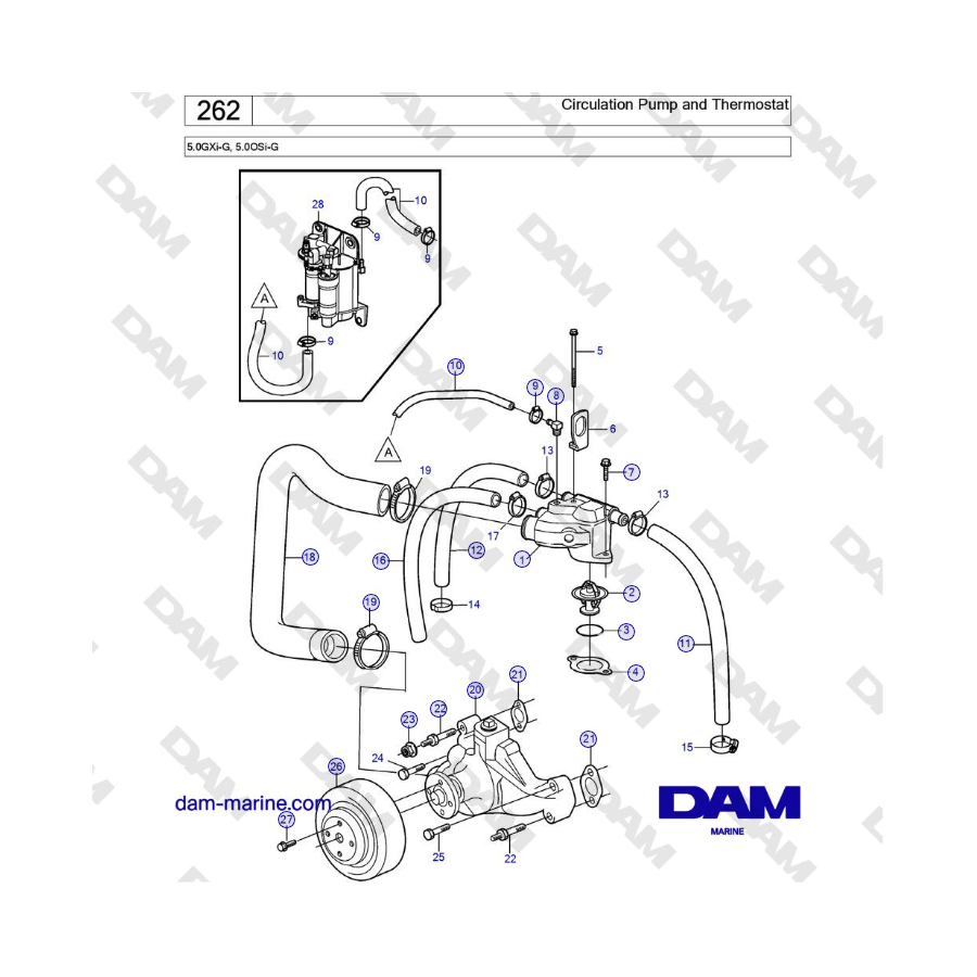 Volvo Penta 5.0L GXI-G / 5.0L OSI-G - Circulation Pump and Thermostat